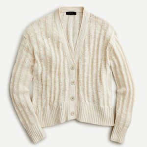 J.Crew Point Sur Textured V-neck Cardigan Button Sweater Ivory-Size Small